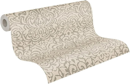 Ornaments Baroque Textiled Wallpaper - Beige/Brown
