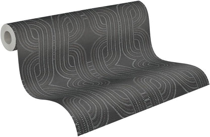French Affair Wallpaper - Black Metallic