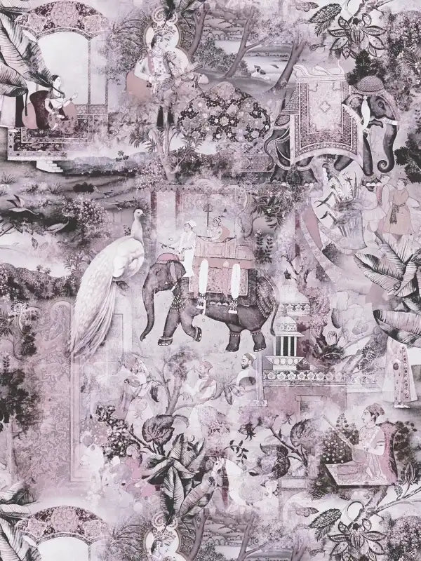 Sample – Elephant Parade – Vintage Wallpaper – Ash Grey
