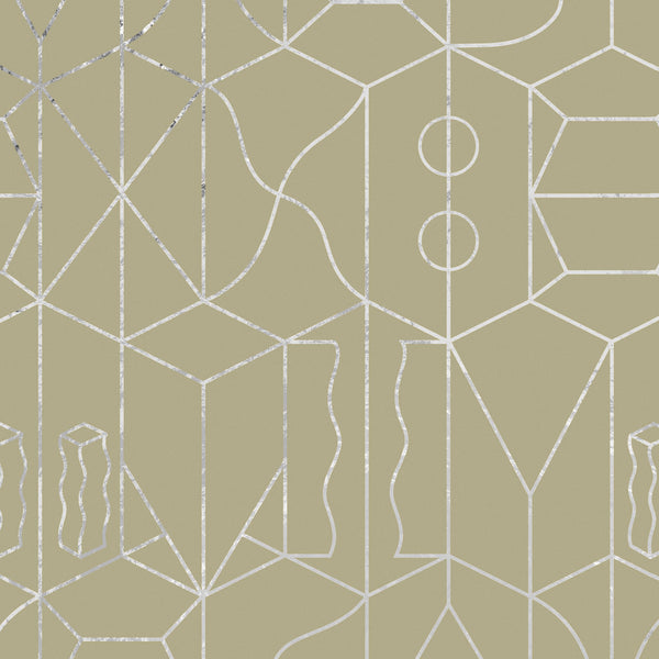 Sample - Never Ending Foil by Suzan Hijink Wallpaper - Silver Green