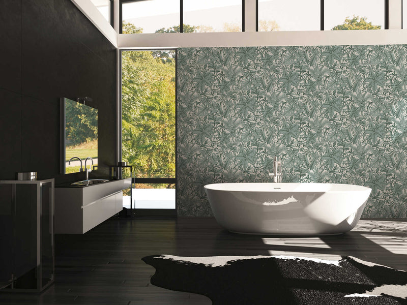 Leafy Dreams, monstera and ferns Wallpaper - Green