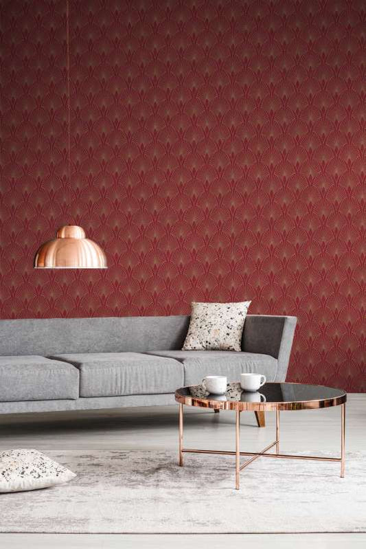 Art Deco Baroque Fans Wallpaper - Red/Gold