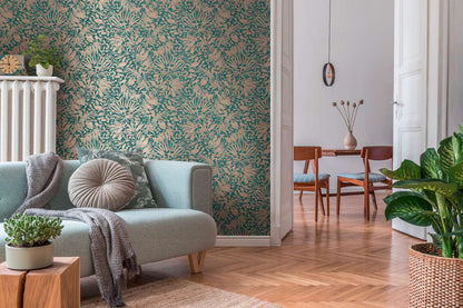Subtle Leaf Wallpaper - Green/Copper - Last Roll