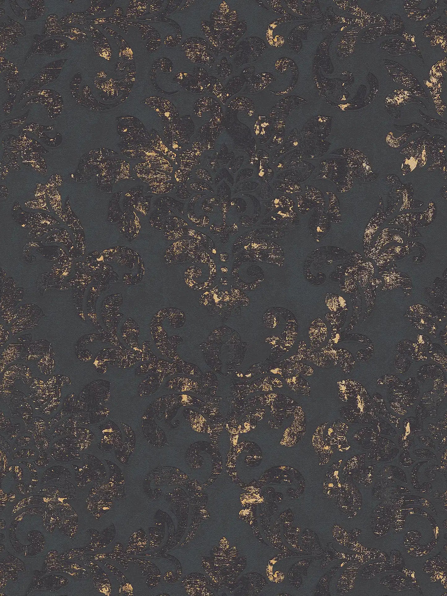 Baroque Damask Wallpaper - Black + Gold