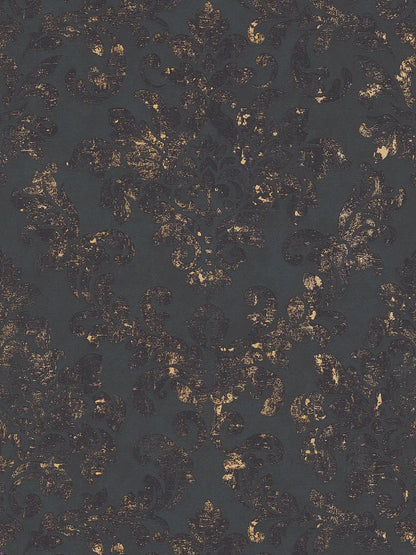 Baroque Damask Wallpaper - Black + Gold