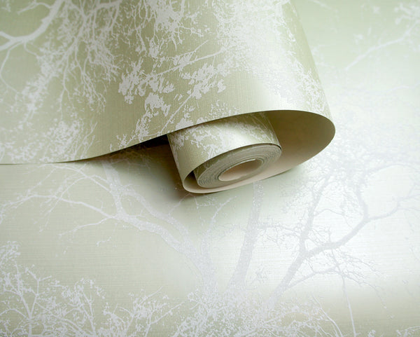 Sample - Whispering Tree Wallpaper - Green Glitter