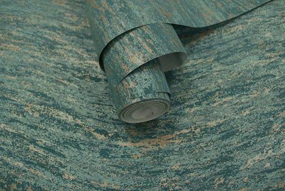Nexus - Distressed Metallic Wave Wallpaper - Teal - 1.5 Rolls