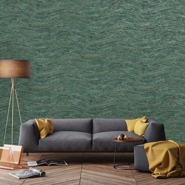 Nexus - Distressed Metallic Wave Wallpaper - Teal - 1.5 Rolls