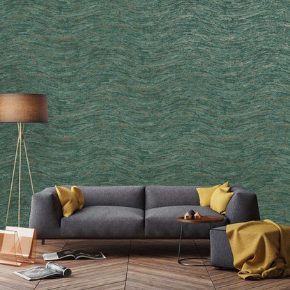 Nexus - Distressed Metallic Wave Wallpaper - Teal - 1.5 Rolls