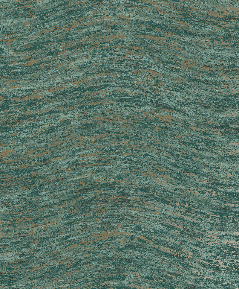 Nexus - Distressed Metallic Wave Wallpaper - Teal- Discontinuing