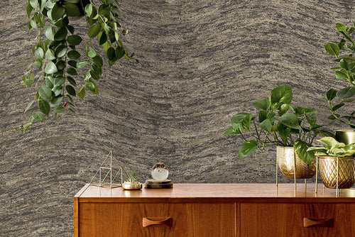 Nexus - Distressed Metallic Wave Wallpaper - Charcoal- LAST ROLL