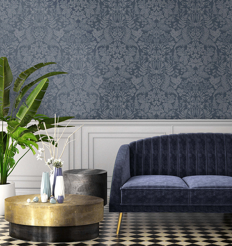 Loxley - Floral Tapestry Wallpaper - Navy- Discontinuing