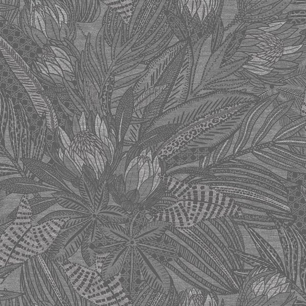 Susara  - Protea Floral Metallic Wallpaper - Charcoal