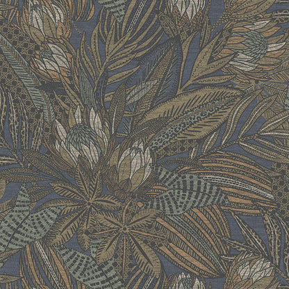 Susara  - Protea Floral Metallic Wallpaper - Navy- Discontinuing
