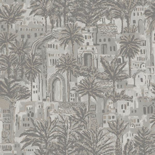 Tipaza - Metallic Palms Wallpaper - Grey