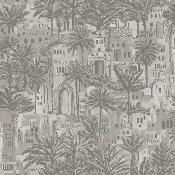 Sample - Tipaza - Metallic Palms Wallpaper - Grey- Discontinuing