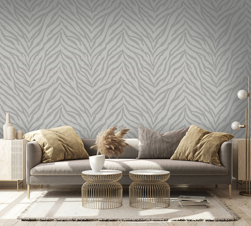 Zahara - Tiger Print Wallpaper - Grey