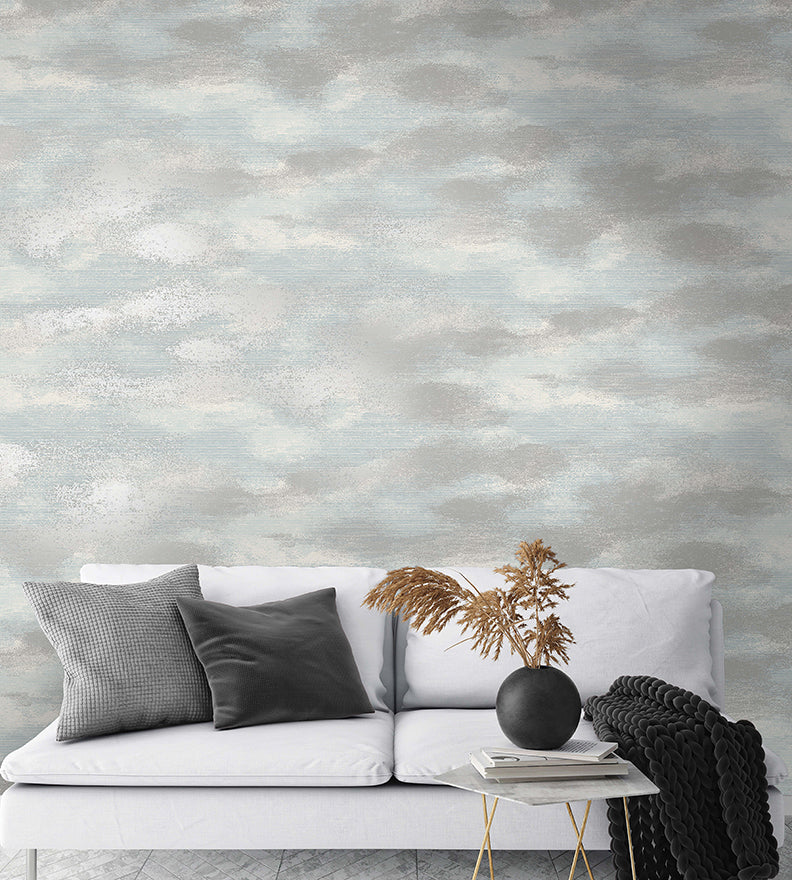 Stratus - Metallic Cloud Wallpaper - Blue