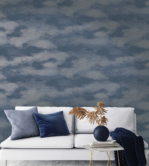 Stratus - Metallic Cloud Wallpaper - Navy - Discontinuing