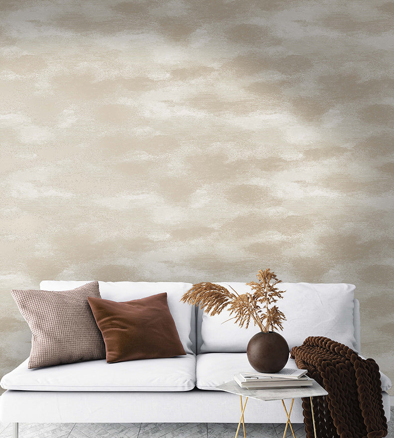 Stratus - Metallic Cloud Wallpaper - Beige