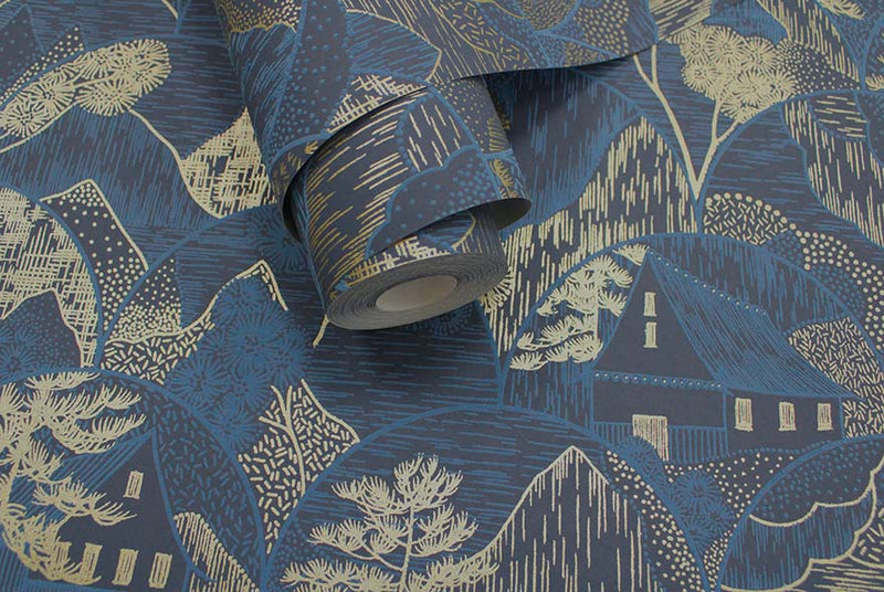 Teshio Wallpaper - Asian Metallic Wallpaper - Navy- Discontinuing