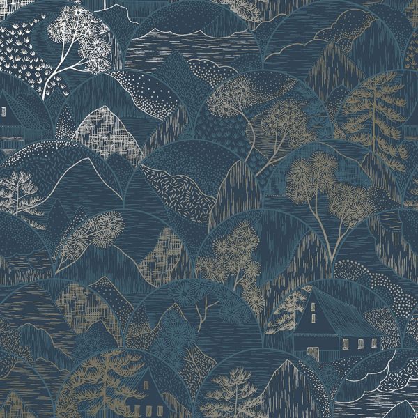 Teshio Wallpaper - Asian Metallic Wallpaper - Navy- Discontinuing