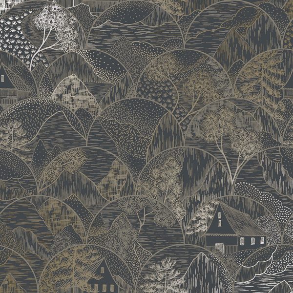 Teshio - Asian metallic wallpaper - Charcoal