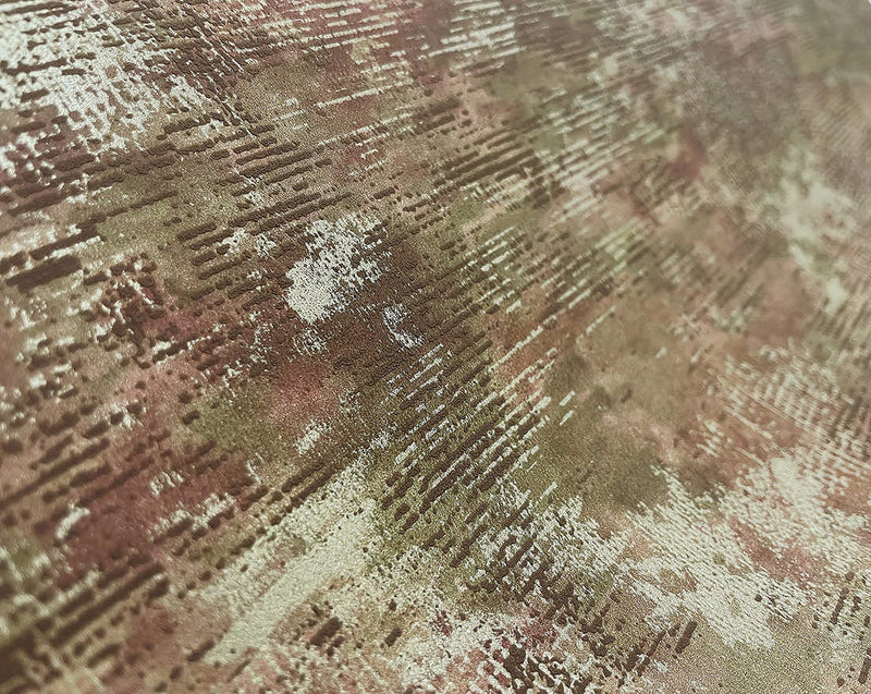 Ozbek - Distressed Elements Wallpaper - Maroon/Khaki