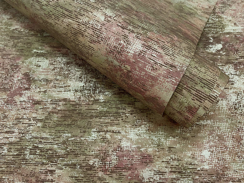 Ozbek - Distressed Elements Wallpaper - Maroon/Khaki