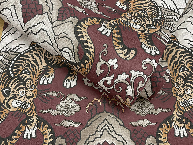 Tora - Chinese Tiger Wallpaper - Maroon