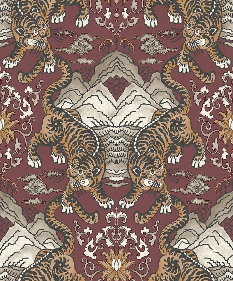Tora - Chinese Tiger Wallpaper - Maroon