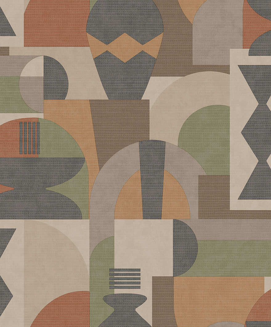 Khalili - Bazaar Geometric Wallpaper - Khaki/Orange - Discontinuing