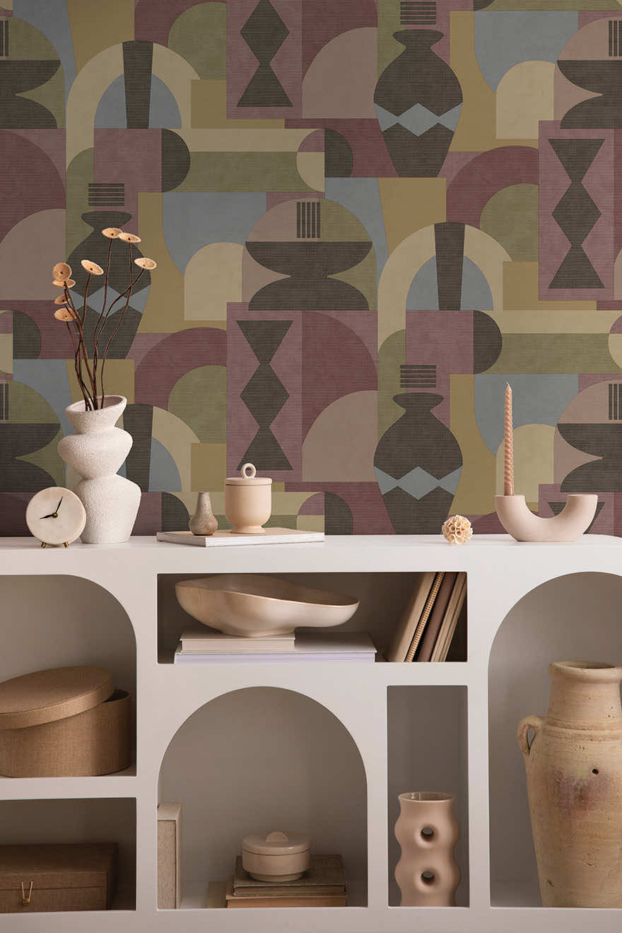 Khalili - Bazaar Geometric Wallpaper - Maroon/Beige - Discontinuing