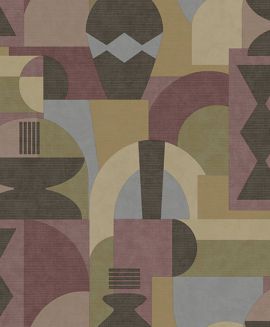 Khalili - Bazaar Geometric Wallpaper - Maroon/Beige - Discontinuing