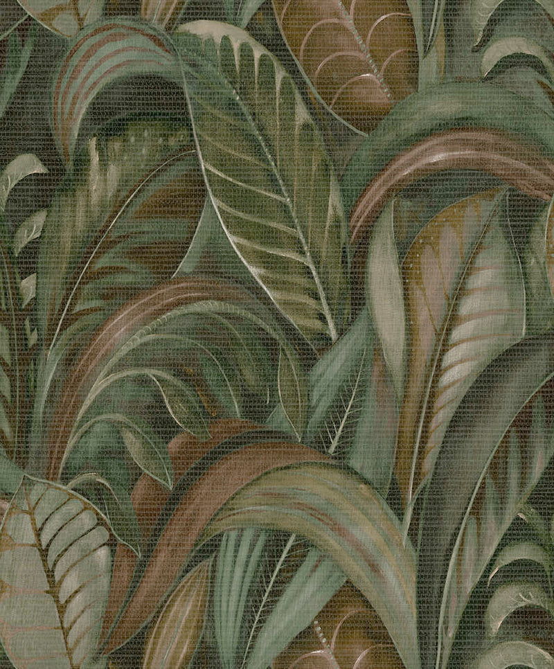 Raffia - Palm Leaf Wallpaper - Emerald Green