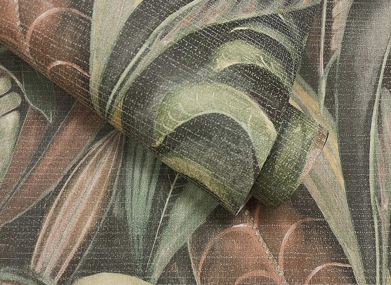 Raffia - Palm Leaf Wallpaper - Emerald Green