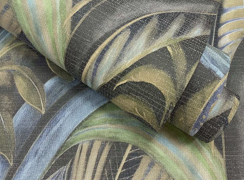 Raffia - Palm Leaf Wallpaper - Navy