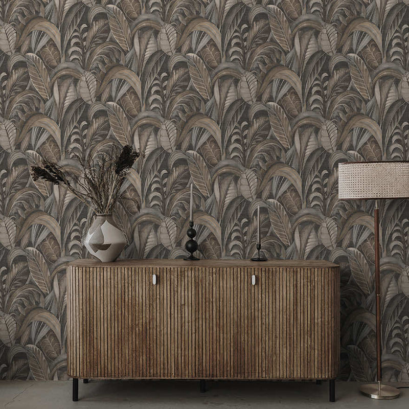 Raffia - Palm Leaf Wallpaper - Charcoal
