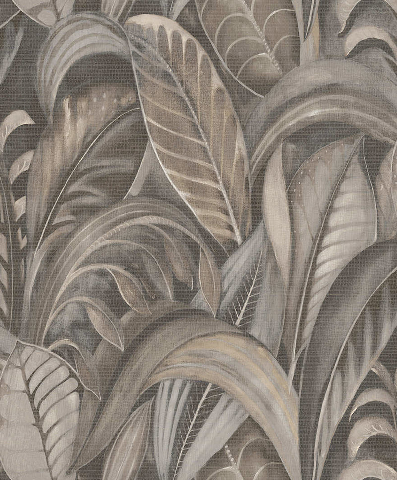 Sample - Raffia - Palm Leaf Wallpaper - Charcoal