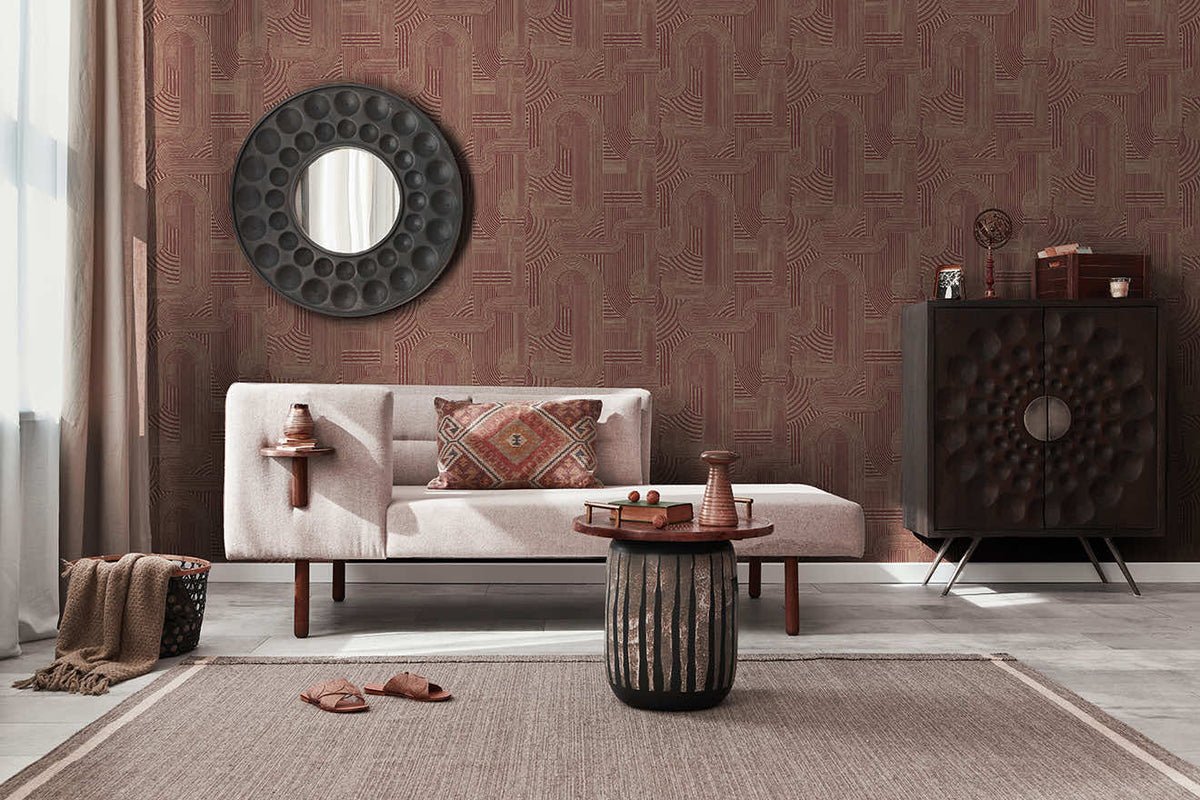 Macramé - Boho Geo Wallpaper - Maroon