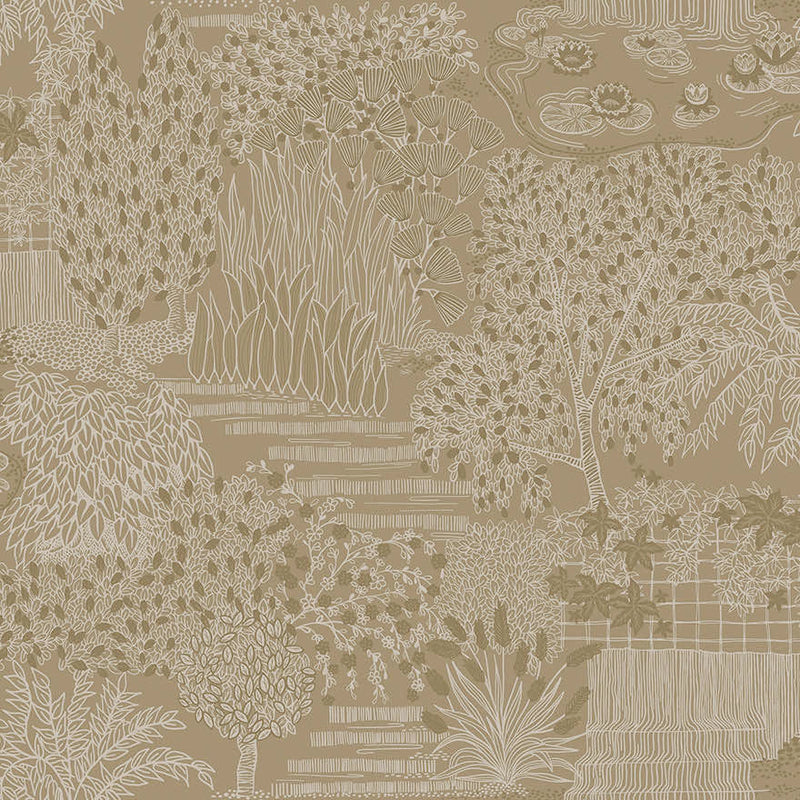 Mirissa - Faux Embroidered Garden Wallpaper - Gold