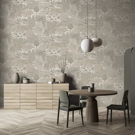 Mirissa - Faux Embroidered Garden Wallpaper - Dove - Discontinuing