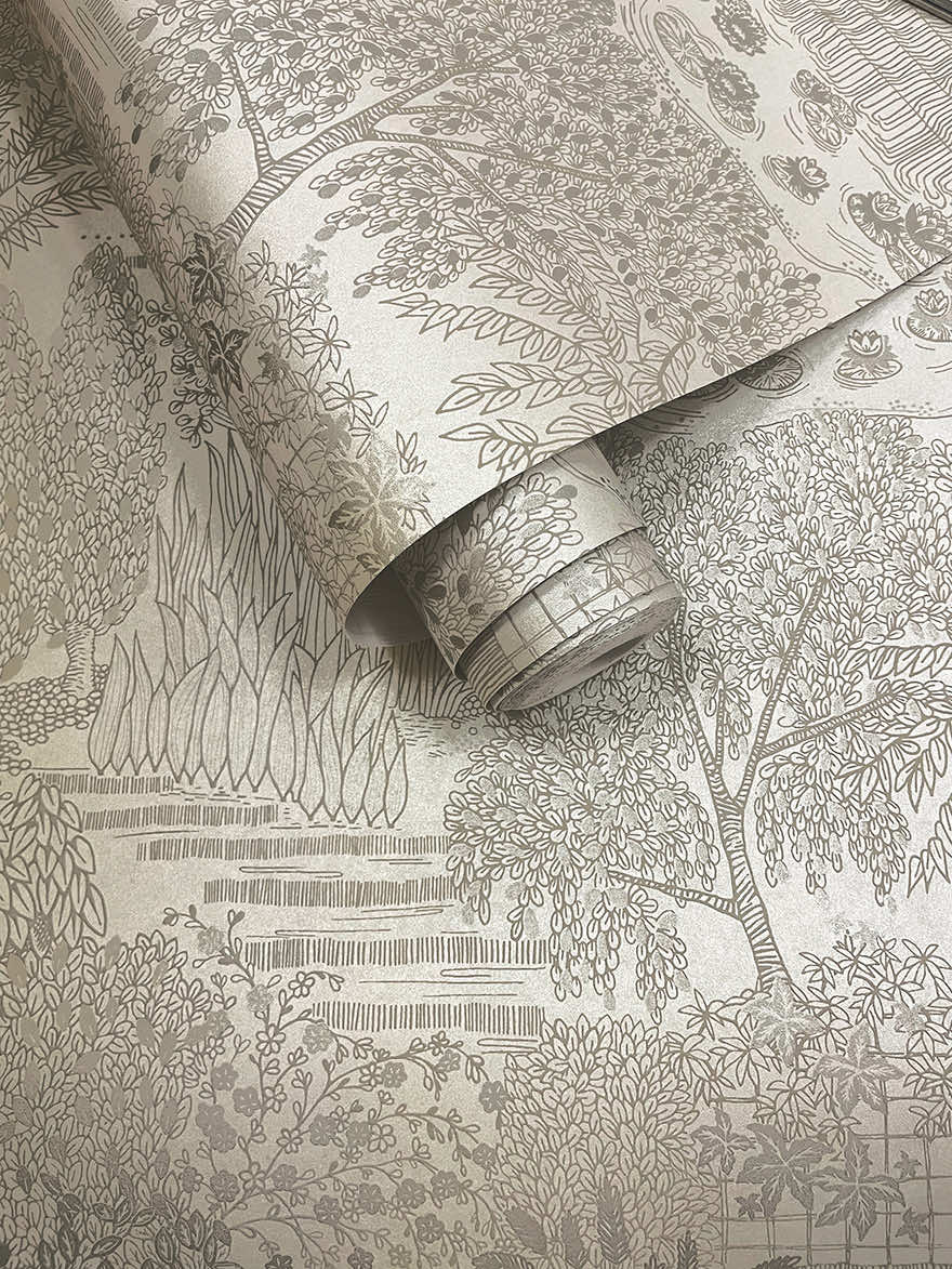 Mirissa - Faux Embroidered Garden Wallpaper - Dove - Discontinuing
