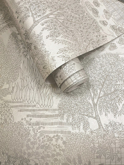 Mirissa - Faux Embroidered Garden Wallpaper - Dove - Discontinuing