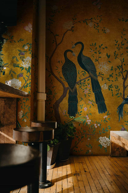 Edo Gold Peacock - Custom Sized Wallpaper Mural (per m2)