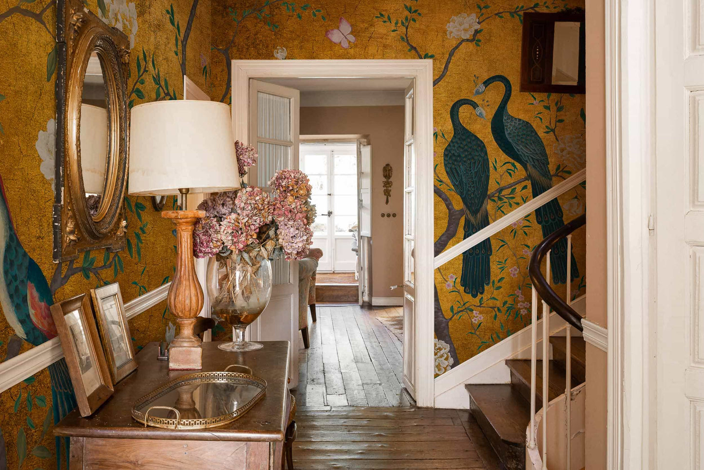 Edo Gold Peacock - Custom Sized Wallpaper Mural (per m2)