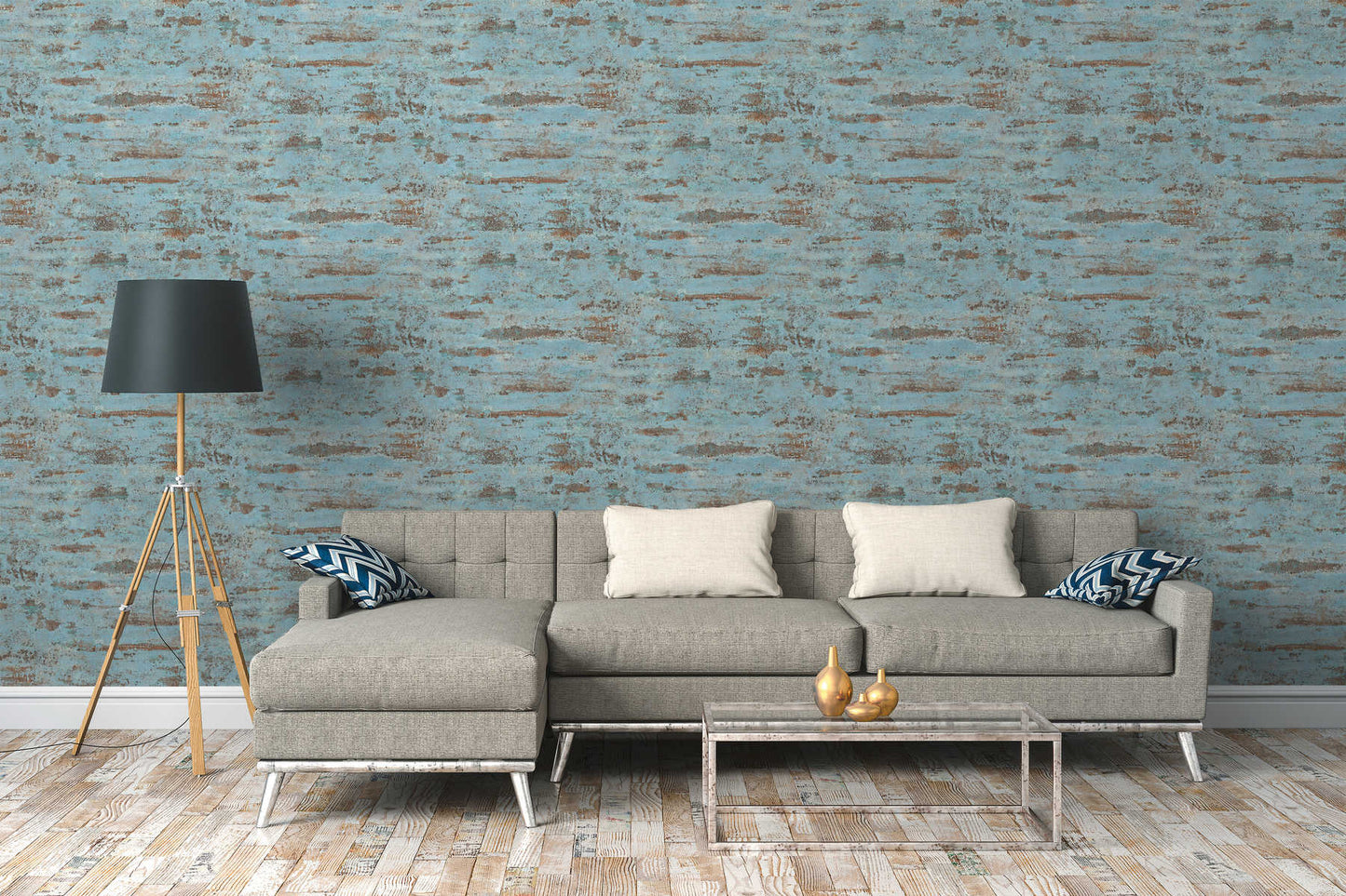 Tibo Grunge, rustic plaster look Wallpaper - Blue/Brown