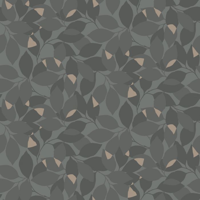 Sample - Augusti - Autumn Leaves Wallpaper - Black
