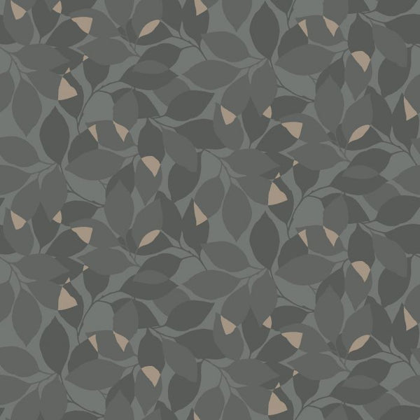 Sample - Augusti - Autumn Leaves Wallpaper - Black