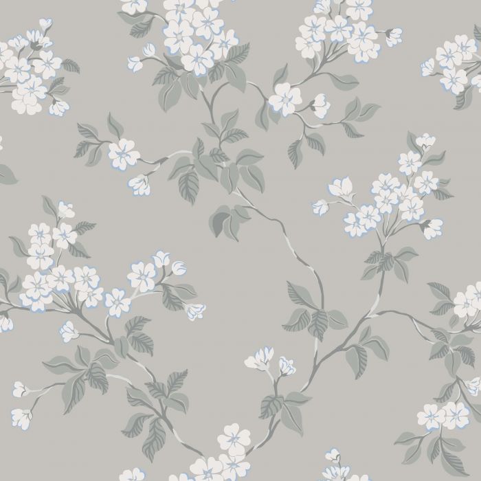 Sample - Karin - Apple Blossom Wallpaper - Grey/White